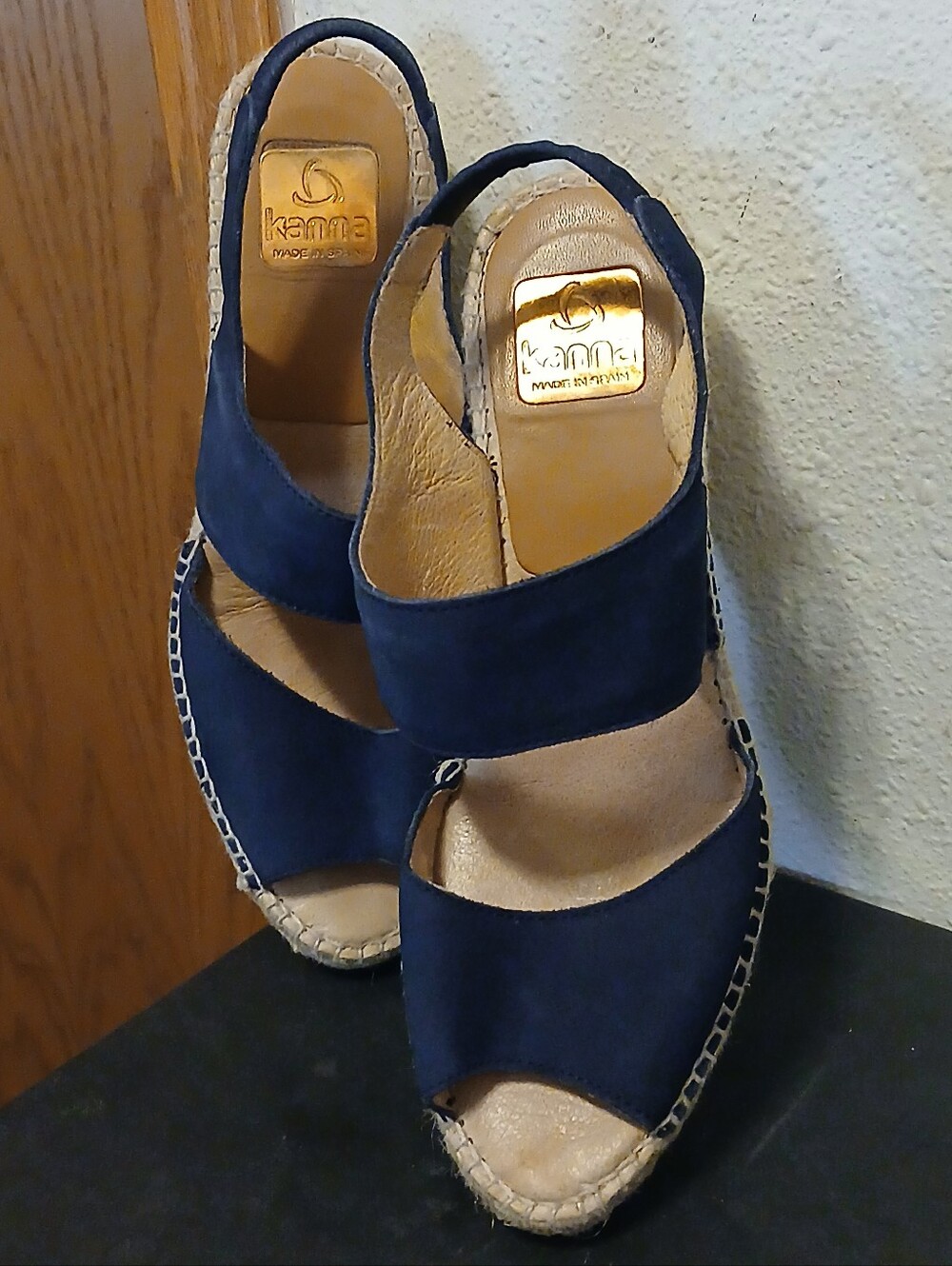 Kanna Navy Blue Suede Espadrille Wedge Sandals - Made in Spain - Size 39